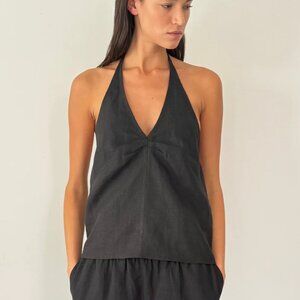 Deiji Studios Linen Pinched Halter Top